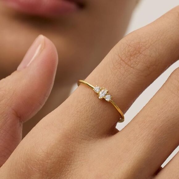 Gold Plated Marquise Mini Round Ring - white gold - Picture 3 of 4